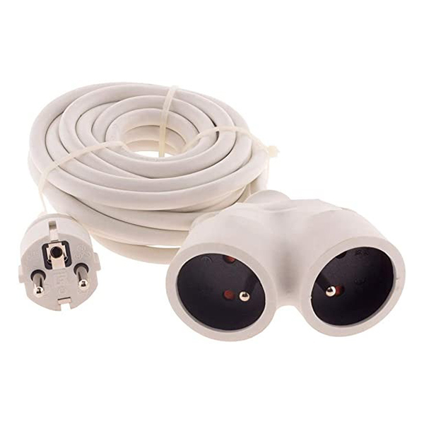 RALLONGE BI TETE HO5VV-F 3G1.5 BLANC LG : 3 M - 1 PRISE MALE + 2 PRISE FEMELLE