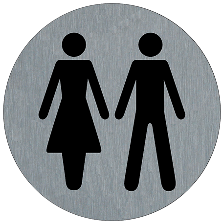 PLAQUE SIGNALETIQUE ALU BROSSE DIAM 75MM-TOILETTES H/F