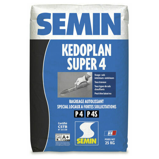 ENDUIT DE RAGREAGE AUTOLISSANT POUR SOL P4/P4S INTERIEUR/EXTERIEUR - KEDOPLAN 4 25KG