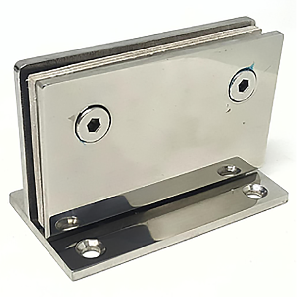 CHARNIERE DE PORTE DE DOUCHE EN VERRE FIXE POUR FIXATION MUR/SOL-VERRE - 90X55X4MM BOUT CARRE ARRONDI