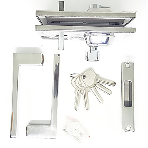 GARNITURE COMPLETE POUR PORTE EN VERRE (POIGNEE - SERRURE - GACHE)