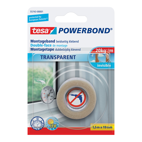 ADHESIF DOUBLE FACE POWERBOND TRANSPARENT 1,5MX19MM