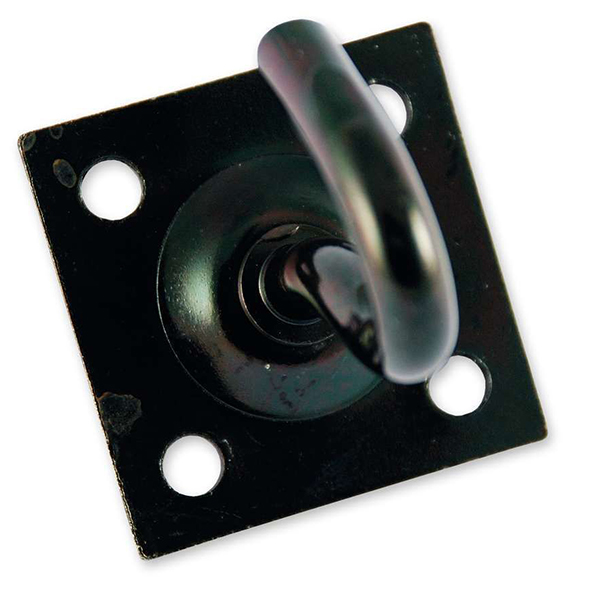 CROCHET FIXE + PLATINE ACIER ZINGUE NOIR D7MM PLATINE 45X45MM