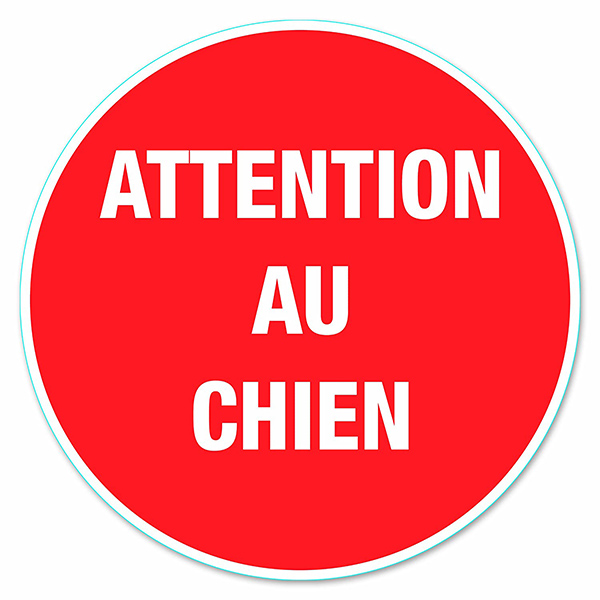DISQUE ATTENTION AU CHIEN PVC ADHESIF D170MM