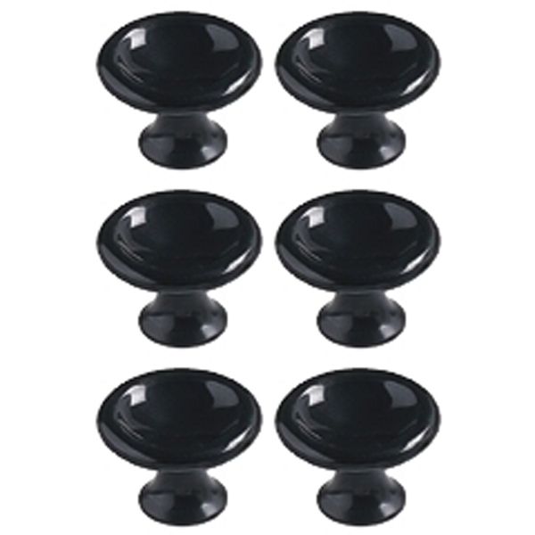 6 BOUTONS DE MEUBLE CUVETTE PLASTIQUE NOIR D40MM