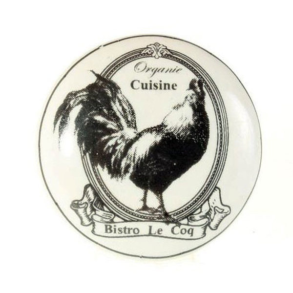 BOUTON DE MEUBLE BISTROT LE COQ PORCELAINE BLANC D35