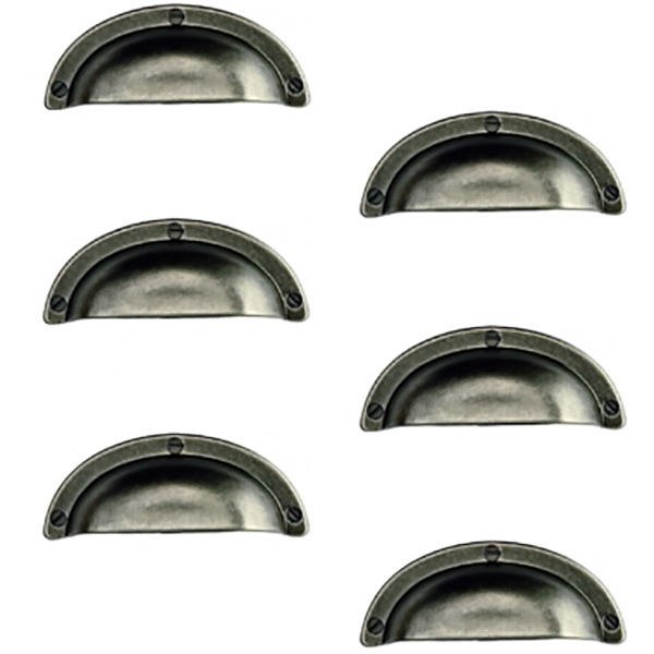 LOT DE 6 POIGNEES DE MEUBLE COQUILLE LAITON FER PATINE EA64MM