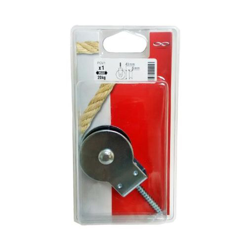 POULIE A VISSER ACIER ZINGUE 20KG GALET POLYAMIDE 40MM POUR CORDE D6MM
