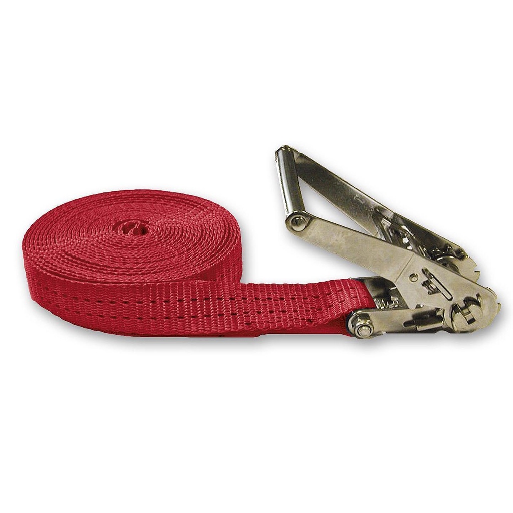 SANGLE PES ROUGE AVEC TENDEUR A CLIQUET 2000KG 50MMX15M