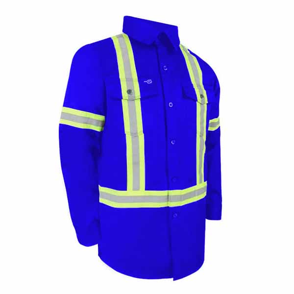 CHEMISE EN COTON BLEU LUMINEUX AVEC LOGO ET BANDE REFLECHISSANTE
