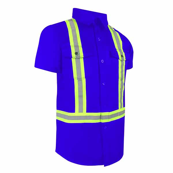 CHEMISE BLEU AVEC BANDE REFLECHISSANTE MANCHE COURTE