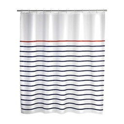 [210379] RIDEAU DE DOUCHE 180X200 MARINE BLANC POLYESTER