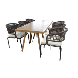 [402026] ENSEMBLE TABLE EFFET BOIS + 6 CHAISES