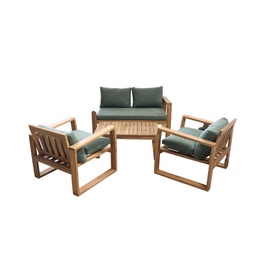 [442368] Salon bas de jardin bois acacia solaris naterrial 4 personnes avec coussin vert