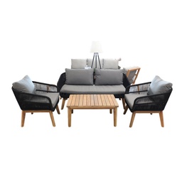 [442369] Sofa set de 4pcs cadre en acier tissage en corde terracote et cadre en bois avec coussin epaisseur 7cm