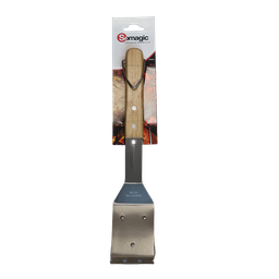 [40139] BROSSE EN ACIER INOXYDABLE 2 FONCTIONS 31 CM AVEC MANCHE EN BAMBOU
