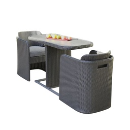 [40245] ENSEMBLE BALCON 3 PIECES YUCCA 120X54 ET 2 FAUTEUILS ROND YUCCA AVEC DOSSIERS RABATTABLES