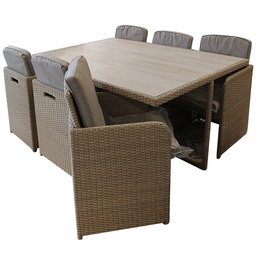 [40247] ENSEMBLE TABLE A MANGER EXTERIEUR 7 PIECES TABLE ACACIA 172X111 ET 6 FAUTEUIL ACACIA AVEC DOSSIERS RABATTABLES
