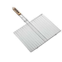 [40147] GRILLE DOUBLE EN ACIER CHROME DIAM. 30 CM AVEC POIGNEE EN BAMBOU