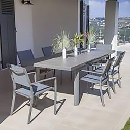 [40479] TABLE ROMARIN 180-240X100 PLATEAU CERAMIQUE BETON POLI