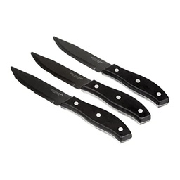 [20649] LOT DE 3 COUTEAUX COTE DE BOEUF PP NOIR 3 RIVETS PS DENTE
