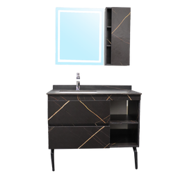 [22056] MEUBLE SALLE DE BAIN SIMPLE VASQUE AVEC 2 PIEDS NOIR COLONNE ET MIROIR LED 1000X520X820MM #8826