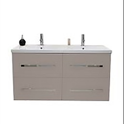[25021] MEUBLE DOUBLE VASQUES SUSPENDU NUEVO 120 LAQUE TAUPE AVEC 4 TIROIRS