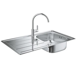 [21124] EVIER SIMPLE INOX 860X500MM AVEC MITIGEUR BAU
