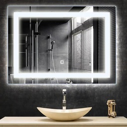 [25056] MIROIR LED AVEC CONTOUR JAUNE INTERRUPTEUR TACTILE D600MM
