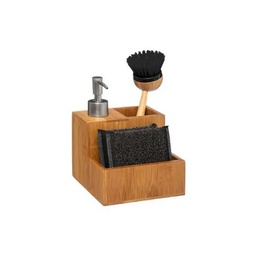 [10455] DISTRIBUTEUR SAVON + BROSSE + EPONGE BAMBOU