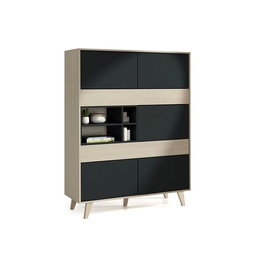 [10599] VITRINE SEJOUR CHENE ET GRIS ANTHRACITE-FORES