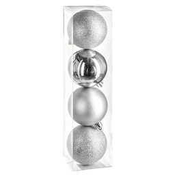 [10643] BOULE DE NOEL 80MM X 4 ARGENT