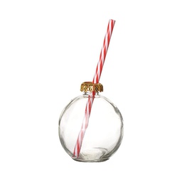[10705] BOULE DE NOEL VERRE 100MM PAILLE POIS