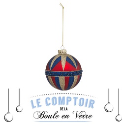 [10706] BOULE DE NOEL VERRE 90MM PAILLE CHAPITEAU