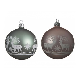 [10707] BOULE DE NOEL VERRE 100MM RENNE 2ASS