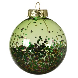 [10728] BOULE DE NOEL VERRE 80MM VERT PAILLETTE