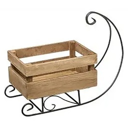 [11300] DECO CAGETTE BOIS TRAINEAU L36CM