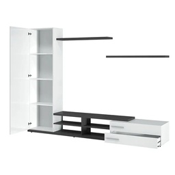[15100] MEUBLE TV ADHARA BLANC BRILLANT ET GRIS FONCE