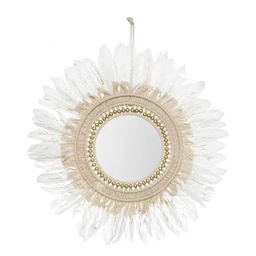 [11955] MIROIR OR PLUME BLANC D50CM