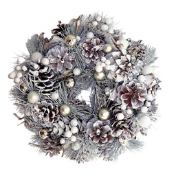 [12061] COURONNE BLANCHE NOEL ARGENTE D28CM