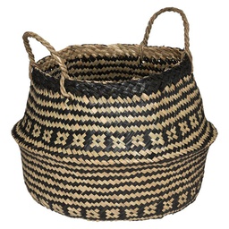 [12129] PANIER SEAGRASS PLI FRISE NOIR D.37XH.32 CM