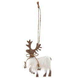 [12794] SUJET DE NOEL BOIS RENNE FOURR 10CM