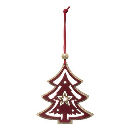 [12825] SUJET DE NOEL BOIS SAPIN BORDEAUX DORE 10CM
