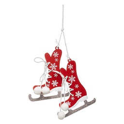 [12826] SUJET DE NOEL BOIS PATIN ROUGE ARGENTE 10CM