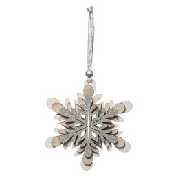 [12832] SUJET DE NOEL BOIS FLOCON ARGENTE NAT 12CM
