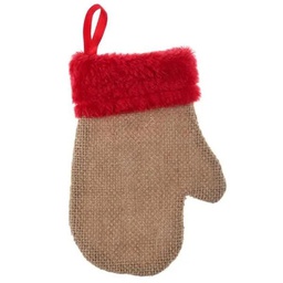 [12838] SUJET DE NOEL BOIS MOUFLE ROUGE 10CM