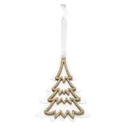 [12843] SUJET DE NOEL BOIS SAPIN PAILLETTE DORE 2ASS