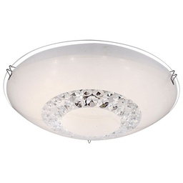[16941] PLAFONNIER CHROME, VERRE OPAL, CRISTAUX K5 TRANSLUCIDE, D:300, H:110, INCL. 1XLED 12W 40V, 1200LM SOURCE, 960LM OUTPUT, 3100K