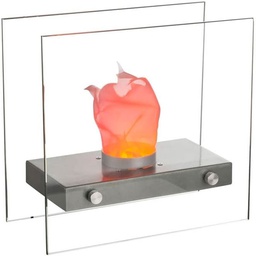 [17351] CHEMINEE DE TABLE METAL ARGENTE, VERRE TRANSLUCIDE, INTERRUPTEUR, LXWXH:305X150X285, INCL. 8XLED 0,4W 3,3V, GELB/ROT