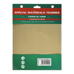 [111199] PAPIER DE VERRE 4 FEUILLES GRAIN FIN